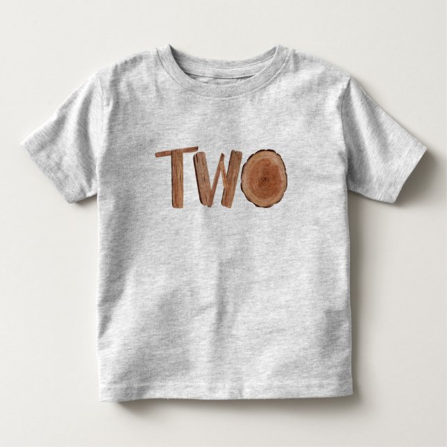 Watercolor Wooden 2nd Birthday Boy Toddler T-Shirt (Front)