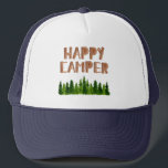 Watercolor Wooden Happy Camper Pine Trees  Trucker Hat<br><div class="desc">Unique watercolor wooden happy camper,  greenery pine trees  trucker hat</div>