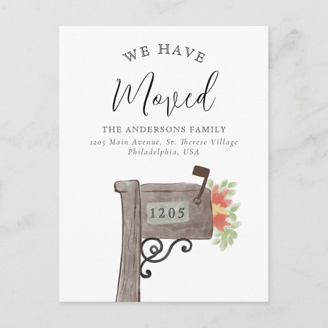 Watercolor Wooden Mailbox New Home Moving Announcement Postcard (Front)