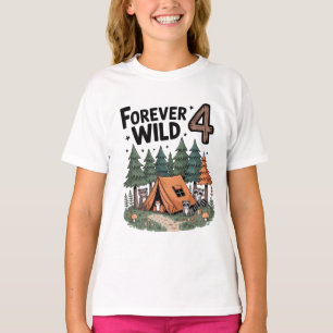 Watercolor Woodland animal  camper 4th birthday T-Shirt