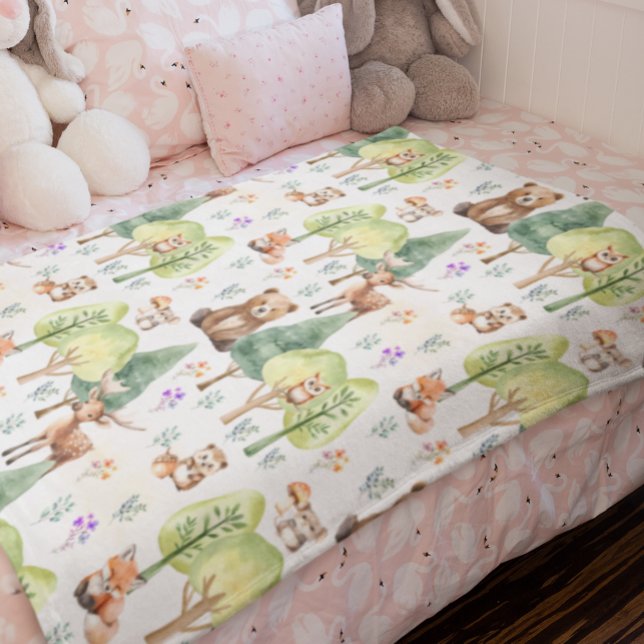 Watercolor Woodland Animal Nursery Child Room Fleece Blanket (Creator Uploaded)