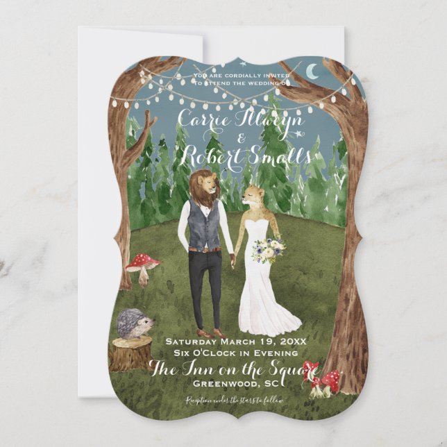 Watercolor Woodland Animal Wedding Invitation (Front)