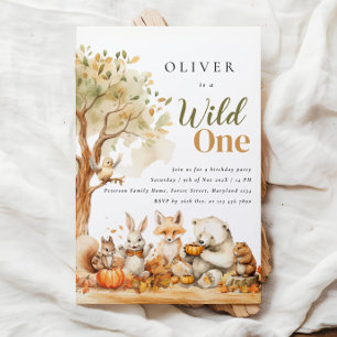 Watercolor Woodland Animals 1st Birthday Invitation