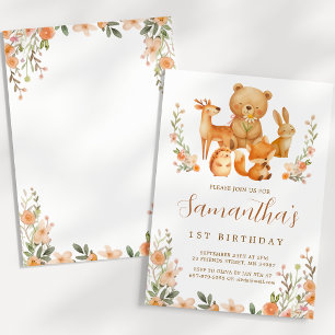 Watercolor Woodland Animals 1st Birthday Invite 