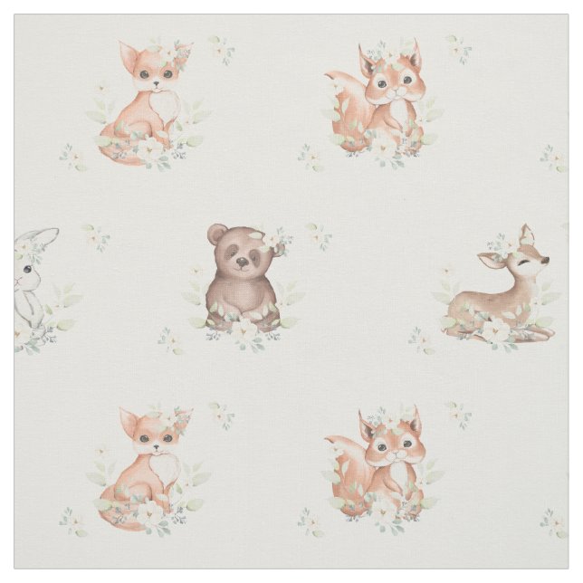 Watercolor Woodland Animals Baby Nursery Fabric (Swatch)