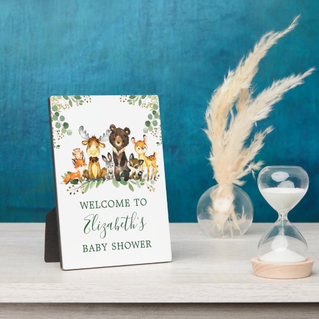 Watercolor Woodland Animals Baby Shower 5x7 Plaque (Side)