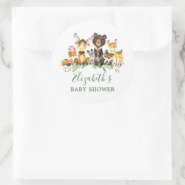 Watercolor Woodland Animals Baby Shower Classic Round Sticker (Bag)
