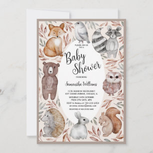 Watercolor Woodland Animals Baby Shower  Invitation