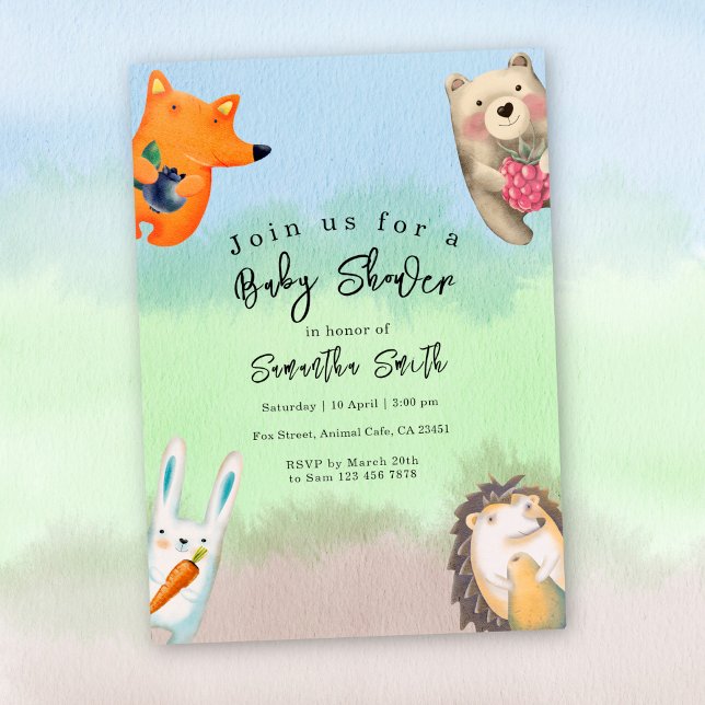 Watercolor Woodland Animals Baby Shower Invitation (Creator Uploaded)