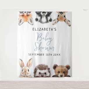 Watercolor Woodland Animals Baby Shower Photo Prop Tapestry