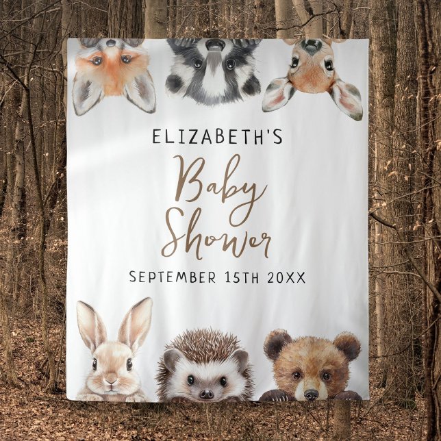 Watercolor Woodland Animals Baby Shower Photo Prop Tapestry (Watercolor Woodland Animals Baby Shower Photo Prop Tapestry)