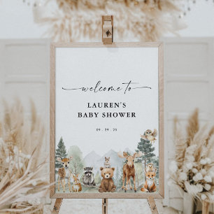 Watercolor Woodland Animals Baby Shower Sign