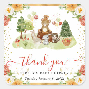 Watercolor Woodland Animals Baby Shower Square Sticker