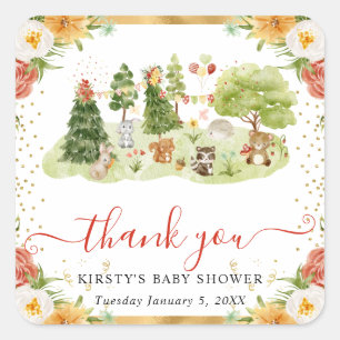 Watercolor Woodland Animals Baby Shower Square Sticker