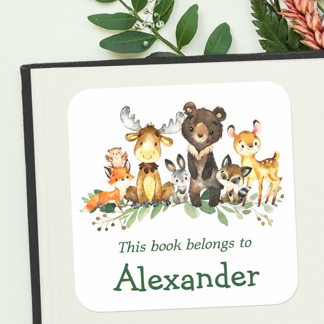 Watercolor Woodland Animals Bookplate Labels (Customize to change text size, color or text style.)