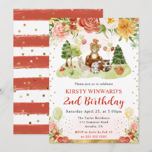 Watercolor Woodland Animals Kids Birthday Invitation