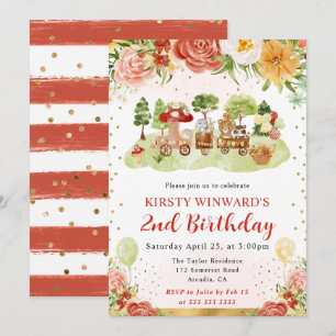 Watercolor Woodland Animals Kids Birthday Invitation