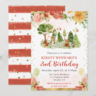 Watercolor Woodland Animals Kids Birthday Invitation