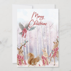 Watercolor Woodland Animals Merry Christmas Card