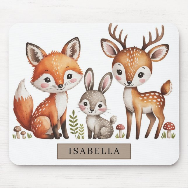 Watercolor Woodland Animals Mouse Pad (Front)