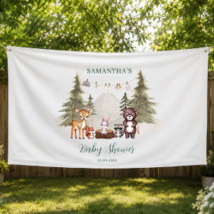 Watercolor woodland animals neutral baby shower  banner