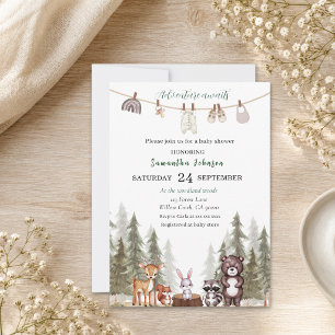 Watercolor woodland animals neutral baby shower invitation
