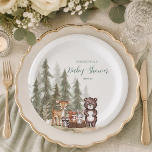 Watercolor woodland animals neutral baby shower  paper plate