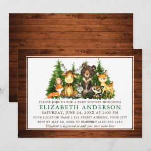 Watercolor Woodland Animals Rustic Wood Shower Invitation
