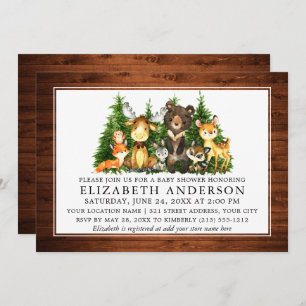 Watercolor Woodland Animals Wood Baby Shower Invitation