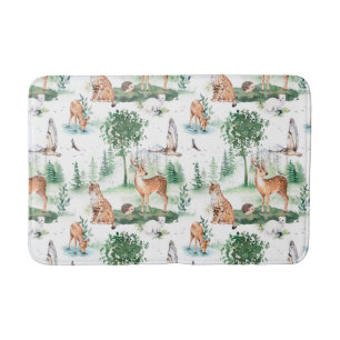 Watercolor Woodland Baby Animal Pattern Bath Mat