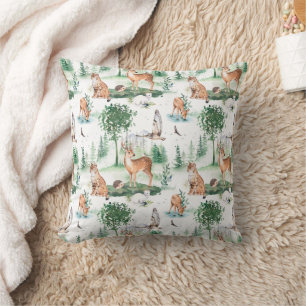 Watercolor Woodland Baby Animal Pattern Cushion