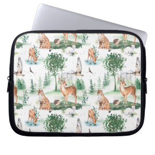 Watercolor Woodland Baby Animal Pattern Laptop Sleeve