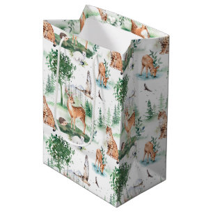 Watercolor Woodland Baby Animal Pattern Medium Gift Bag