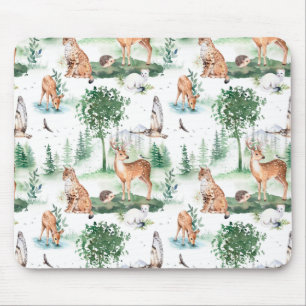 Watercolor Woodland Baby Animal Pattern Mouse Pad