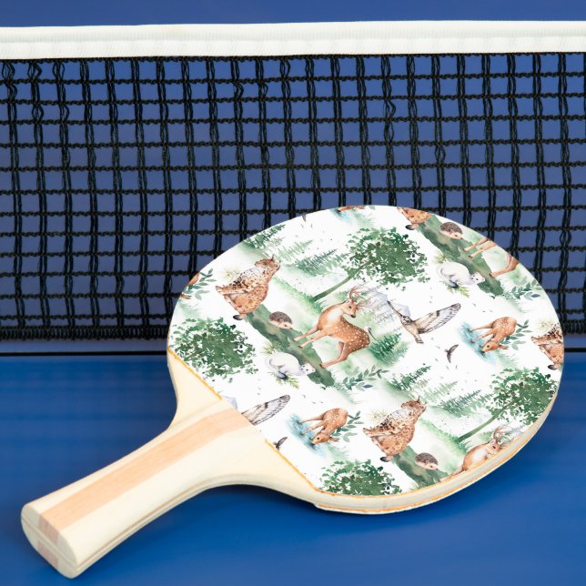 Watercolor Woodland Baby Animal Pattern Ping Pong Paddle (Insitu)