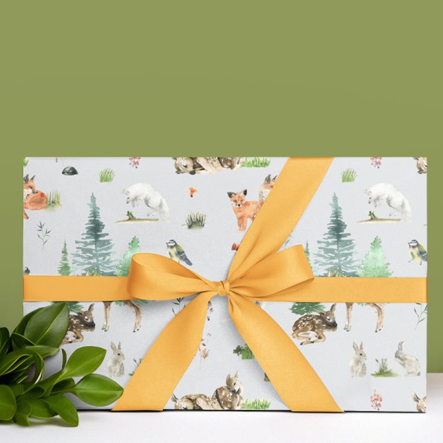Watercolor Woodland Baby Animals Shower  Wrapping Paper (Creator Uploaded)