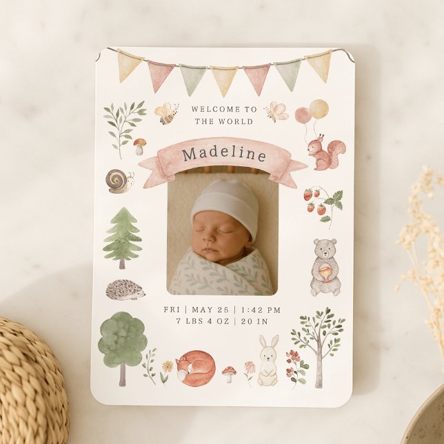 Watercolor Woodland | baby birth announcement card (Creator Uploaded)