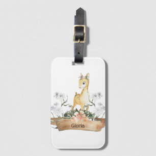 Watercolor Woodland Baby Fawn Custom Name Luggage Tag
