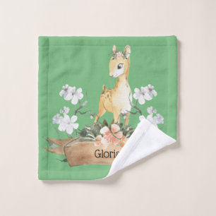 Watercolor Woodland Baby Fawn Custom Name Wash Cloth