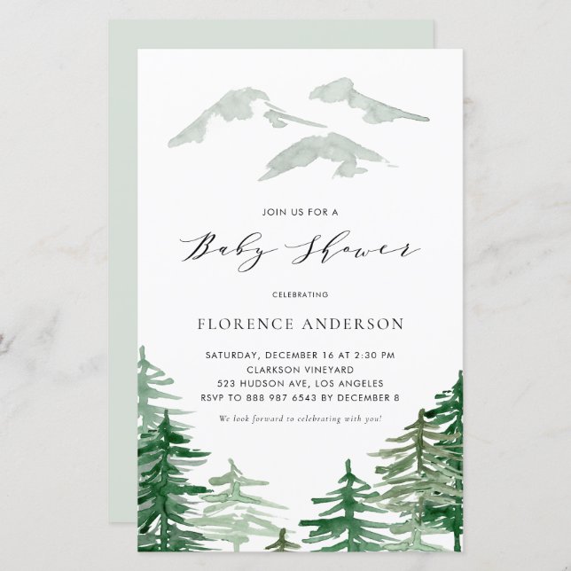 Watercolor Woodland Baby Shower Invitation (Front/Back)