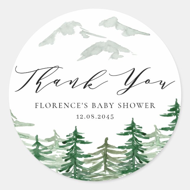 Watercolor Woodland Baby Shower Thank You Classic Round Sticker (Front)