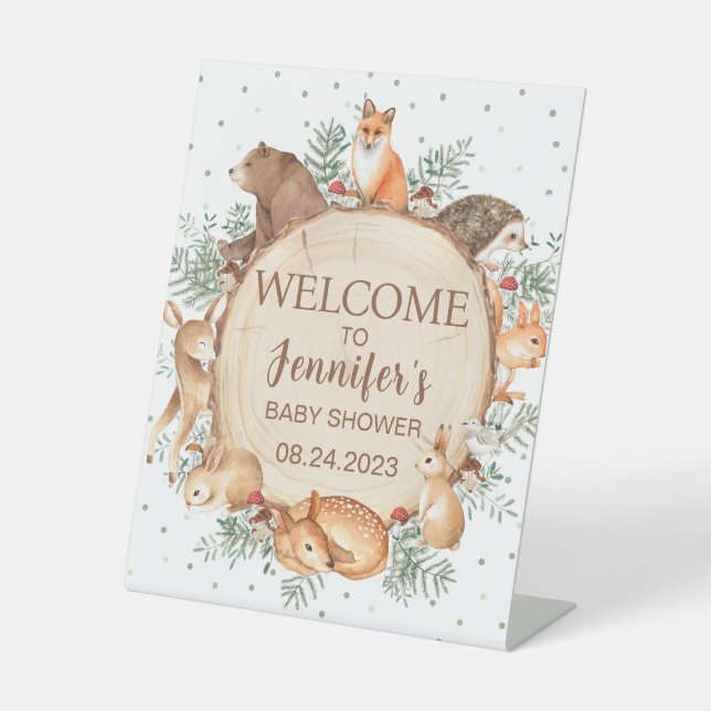 Watercolor Woodland baby shower welcome sign (Front)