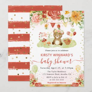 Watercolor Woodland Bear Baby Shower Invitation