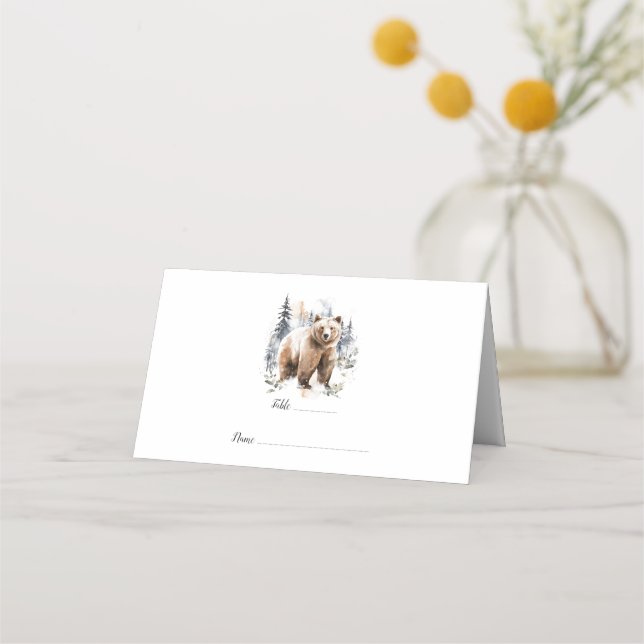 Watercolor Woodland Bear illustration Baby Shower  Place Card (Front)