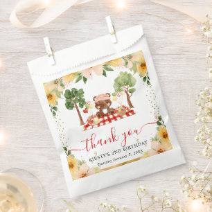 Watercolor Woodland Bear Picnic Birthday Favour Bags