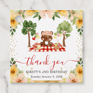 Watercolor Woodland Bear Picnic Birthday Favour Tags