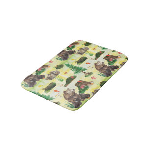 Watercolor Woodland bear with a bear cub Bath Mat