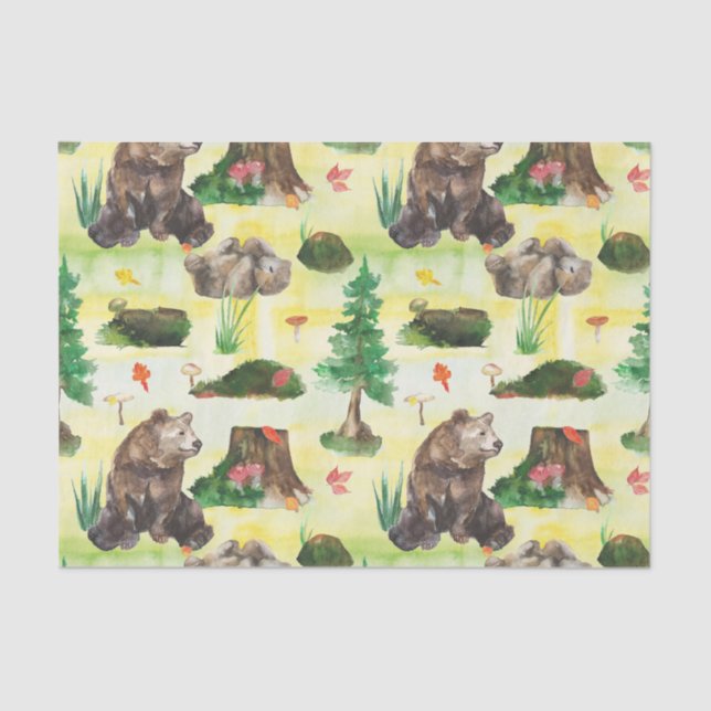 Watercolor Woodland bear with a bear cub Tissue Paper (Front)