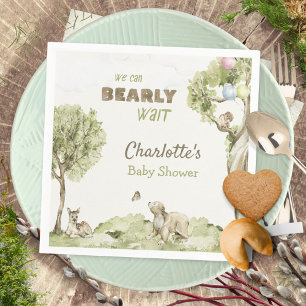 Watercolor Woodland Bearly Wait Baby Shower Napkin