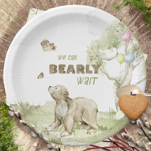Watercolor Woodland Bearly Wait Baby Shower Paper Plate